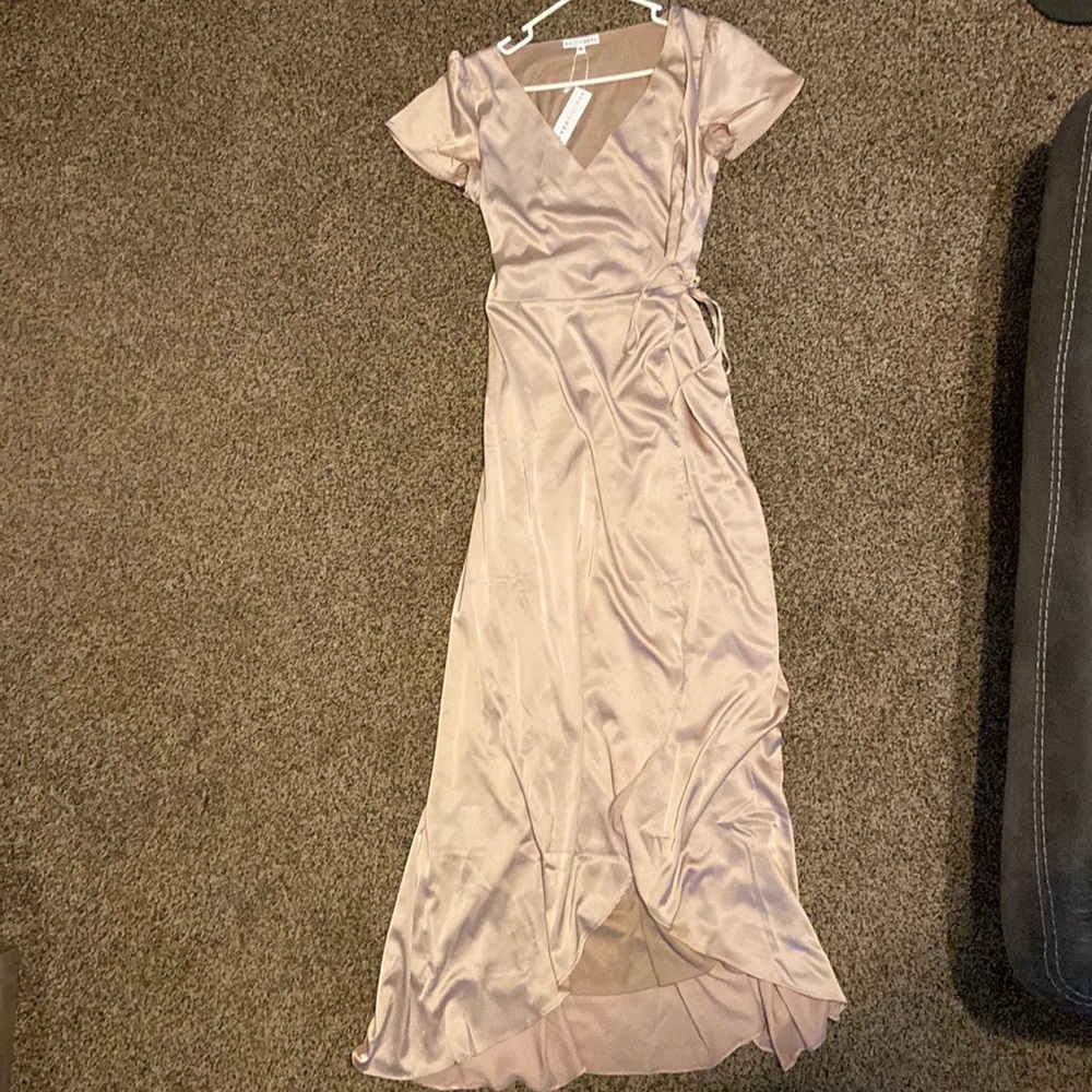 Baltic Born: Krystal Satin Wrap Gown- Champagne
